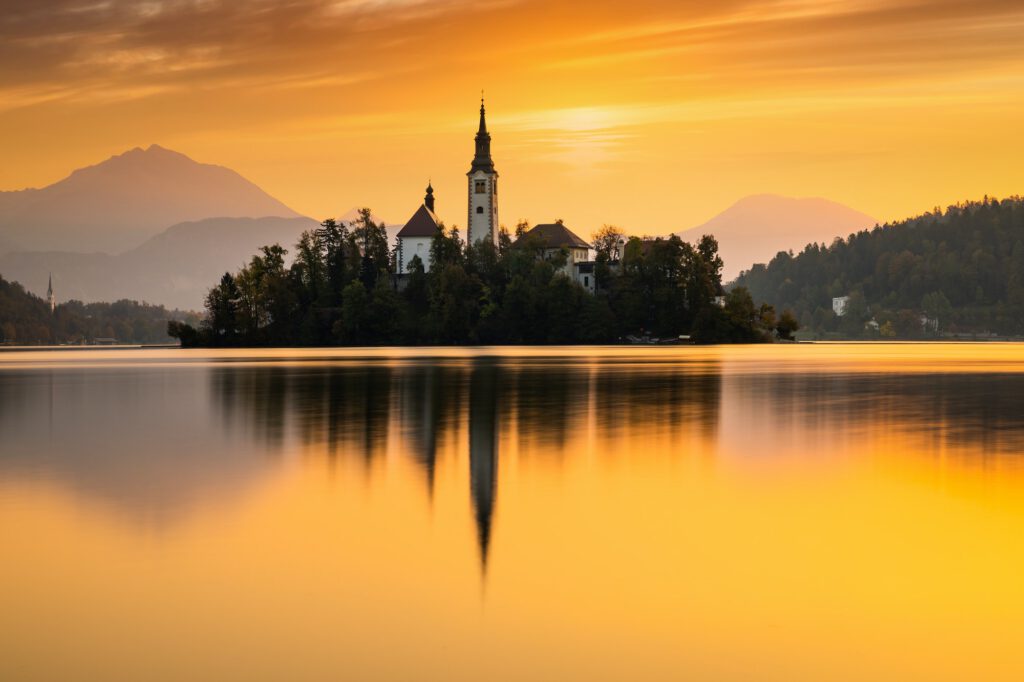 Autumn view on Bled Lake, Bled, Slovenia, Europe