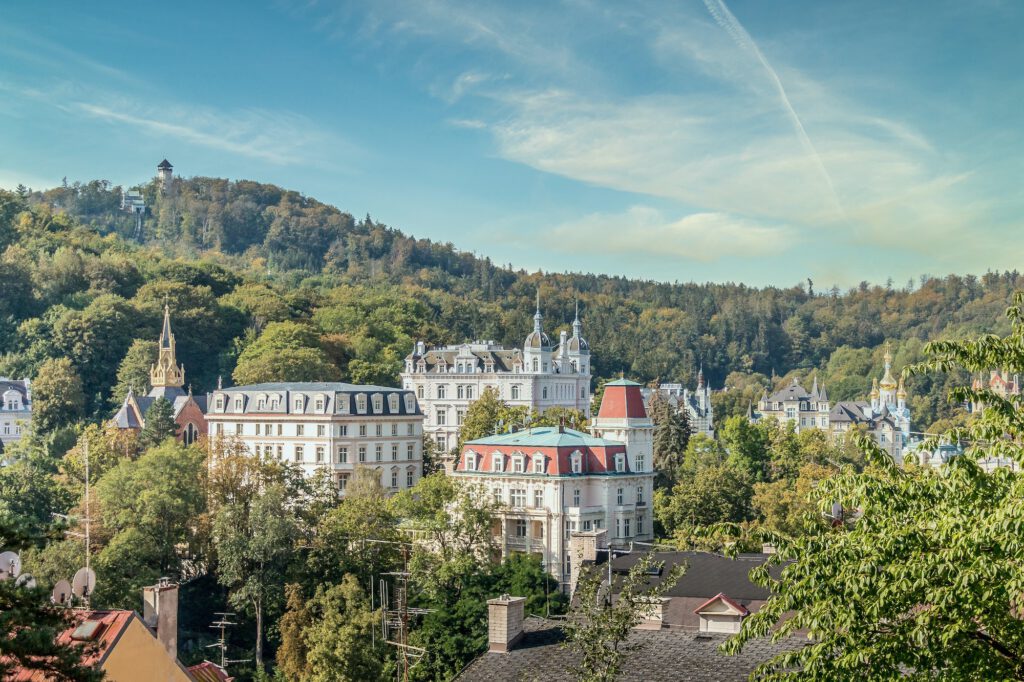 Beautiful view of the buildings of the city of Karlovy Vary, Czechia
