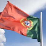 Low angle view of Portuguese flag